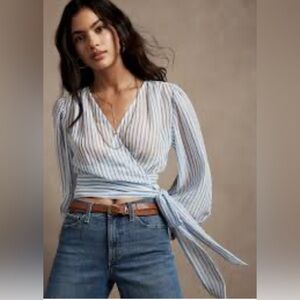 Banana Republic Factory Blue and White Striped Wrap Blouse